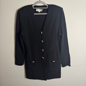 St. John By Marie Gray Long Black Button From Cardigan Sweater Gold Buttons